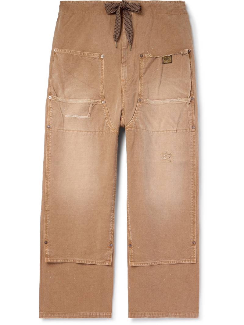 KAPITAL - Farmer Wide-Leg Logo-Appliquéd Distressed Cotton Trousers - Men - Brown - 2 von KAPITAL