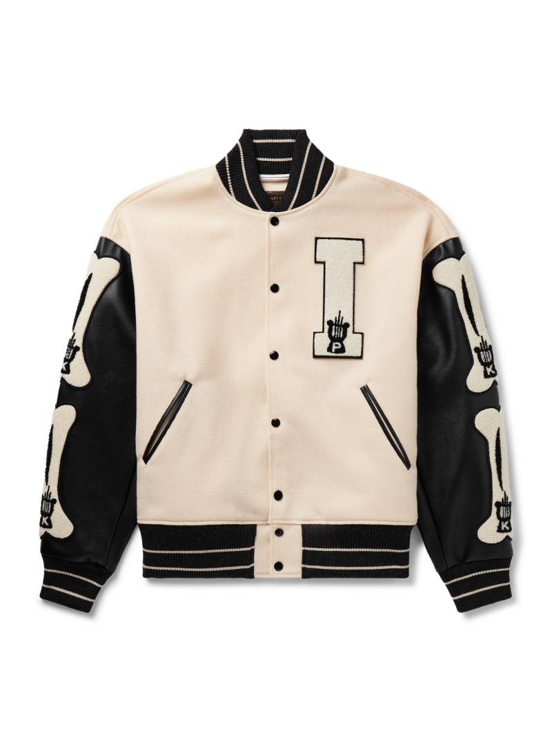 KAPITAL - Faux Leather and Wool-Blend Varsity Jacket - Men - Neutrals - 1 von KAPITAL