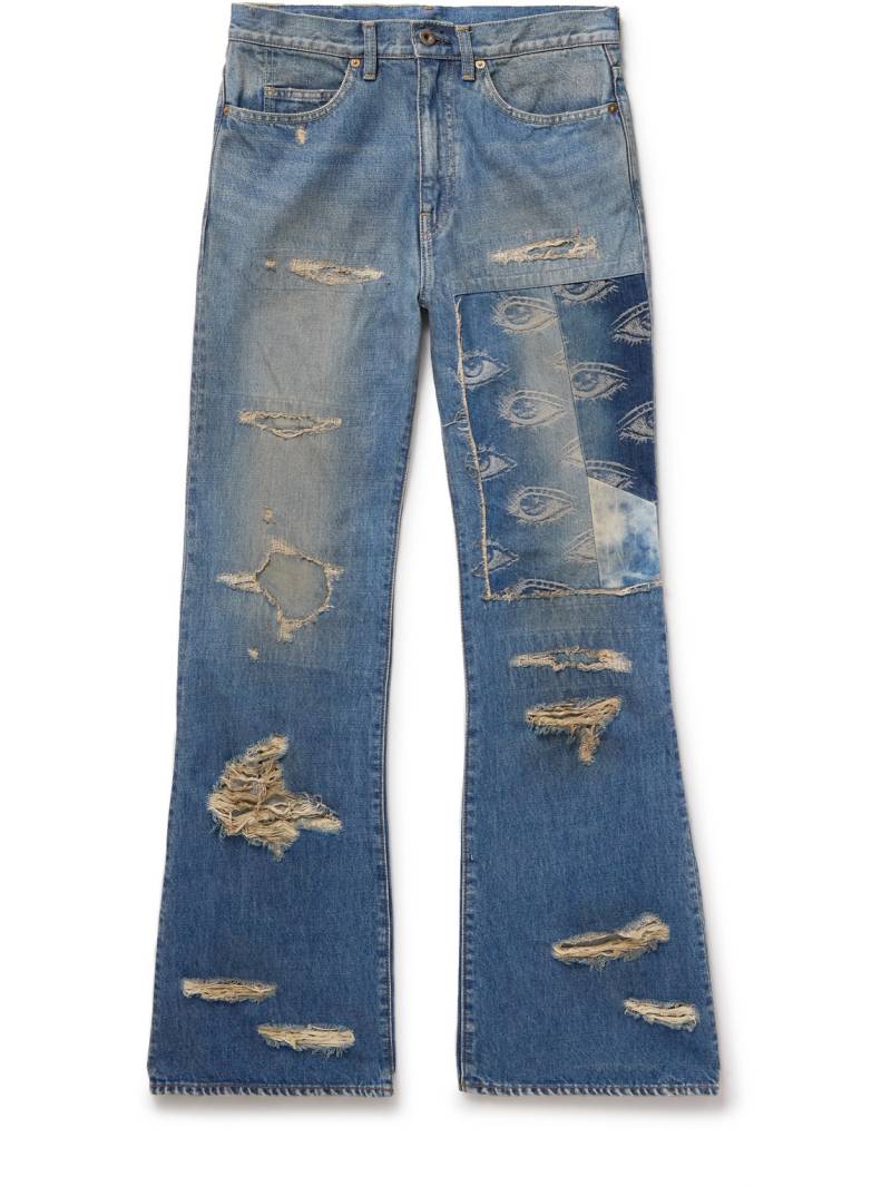 KAPITAL - Flared Distressed Patchwork Jeans - Men - Blue - UK/US 32 von KAPITAL