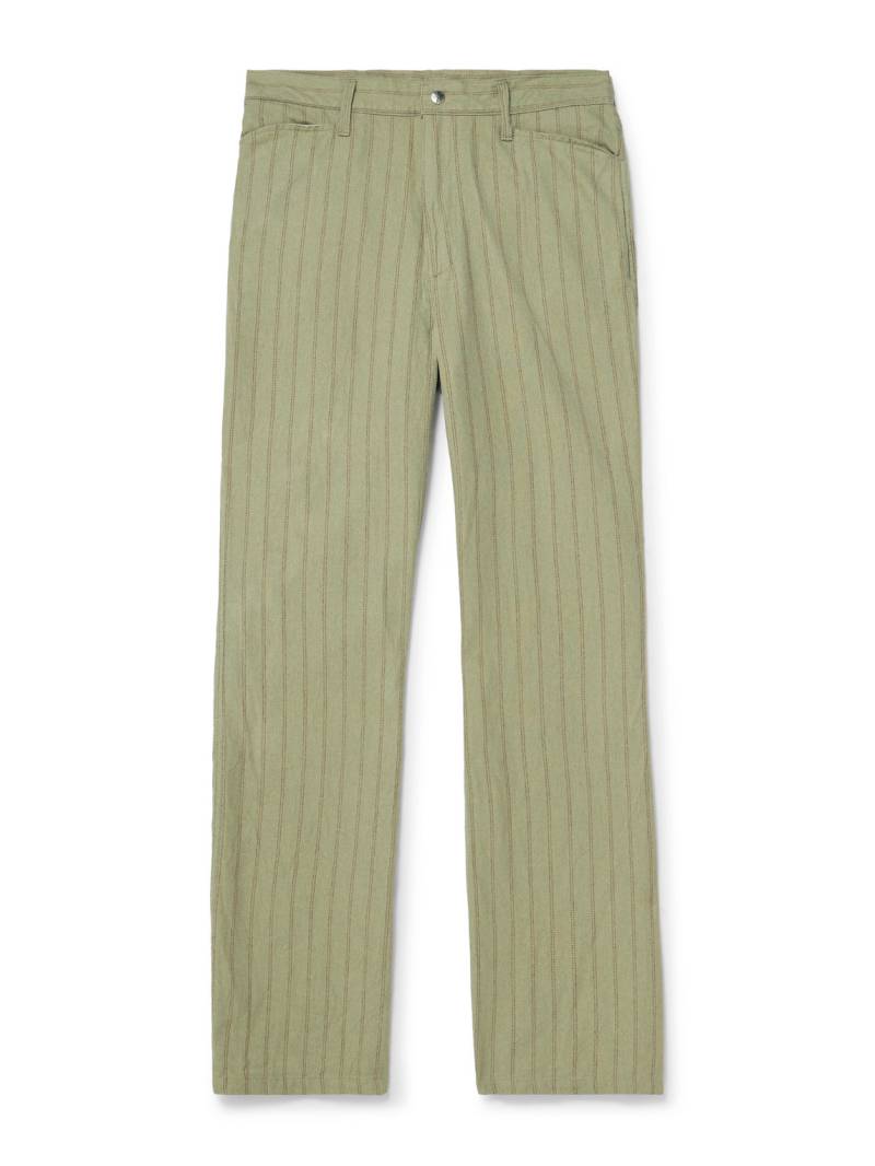 KAPITAL - Gibson Straight-Leg Striped Linen and Cotton-Blend Twill Trousers - Men - Green - UK/US 36 von KAPITAL