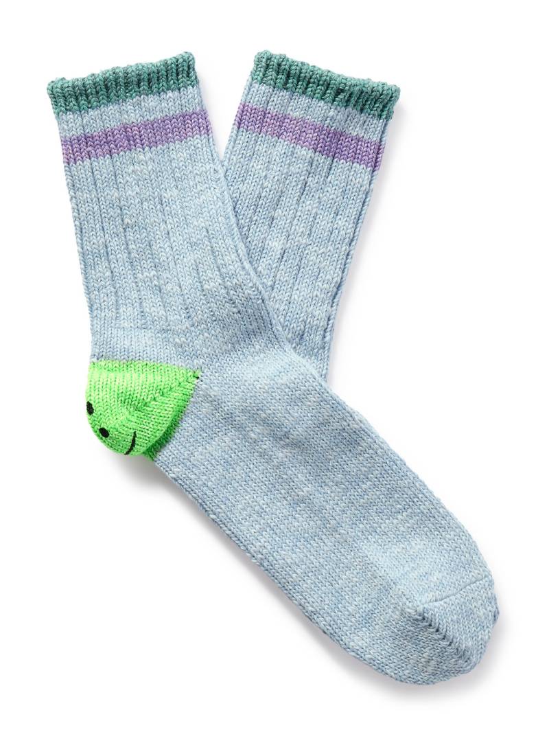 KAPITAL - Happy Heels Striped Ribbed Cotton-Blend Socks - Men - Blue von KAPITAL