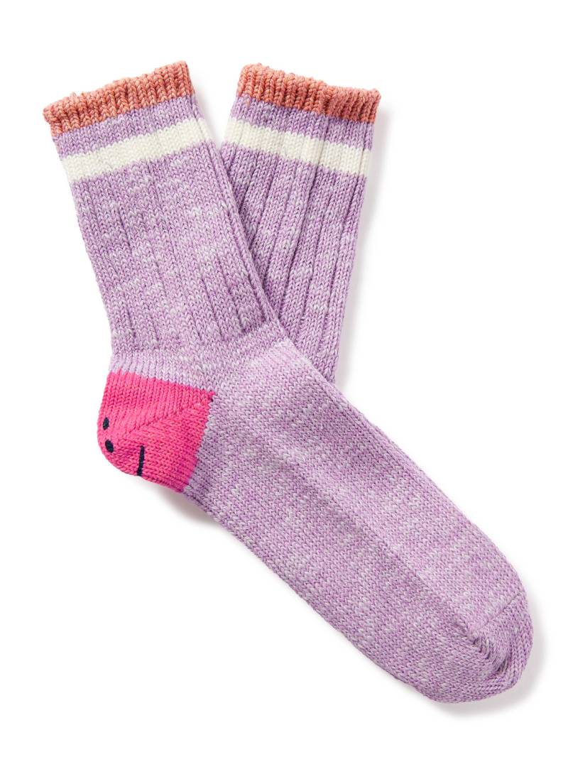 KAPITAL - Happy Heels Striped Ribbed Cotton-Blend Socks - Men - Purple von KAPITAL