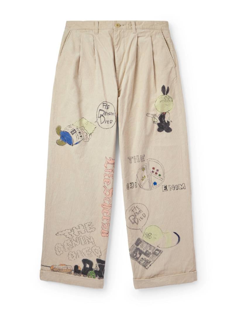 KAPITAL - Ivy Wide-Leg Pleated Printed Cotton-Corduroy Trousers - Men - Neutrals - 4 von KAPITAL
