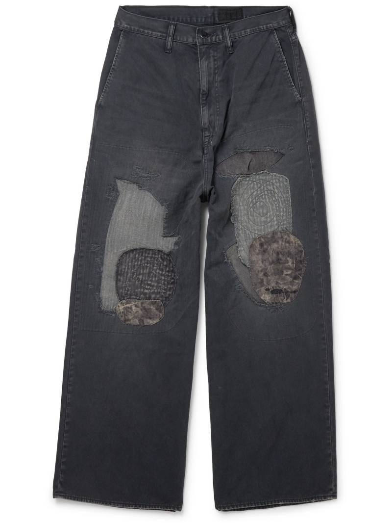 KAPITAL - Katsuragi Port Straight-Leg Patchwork Distressed Cotton-Twill Trousers - Men - Gray - 3 von KAPITAL