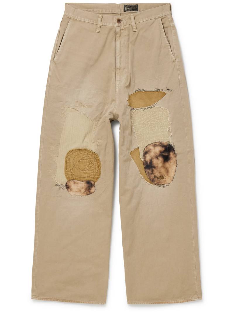 KAPITAL - Katsuragi Port Straight-Leg Patchwork Distressed Cotton-Twill Trousers - Men - Neutrals - 2 von KAPITAL
