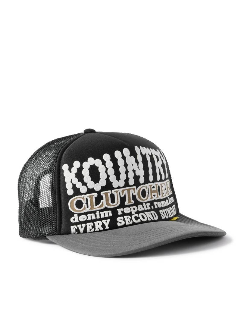 KAPITAL - Kountry Pearl Clutcher Printed Canvas and Mesh Trucker Cap - Men - Black von KAPITAL