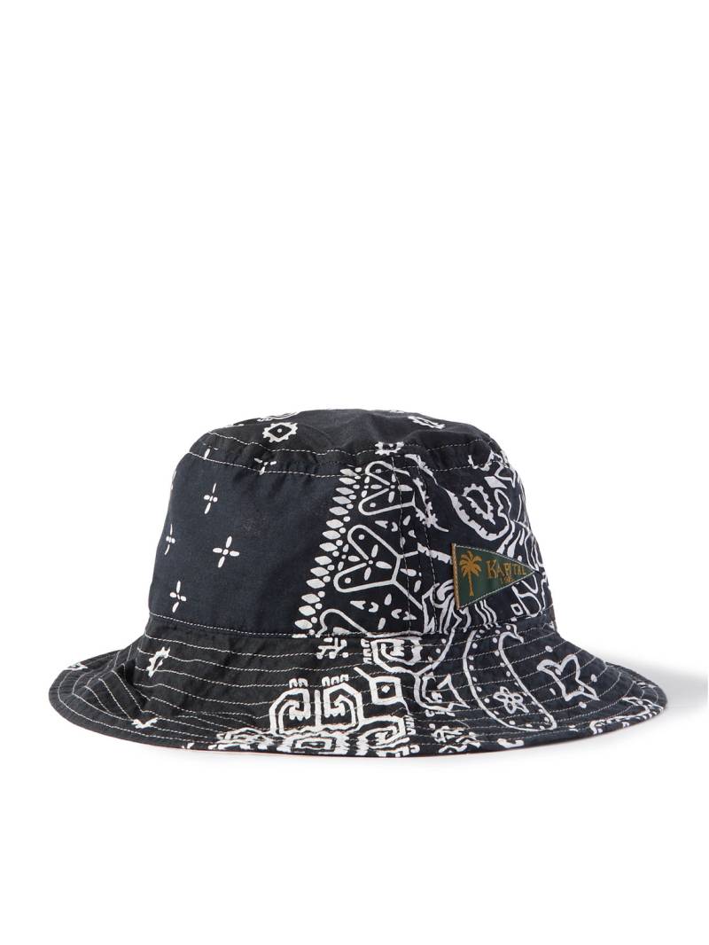 KAPITAL - Logo-Appliquéd Bandana-Print Cotton Bucket Hat - Men - Black von KAPITAL