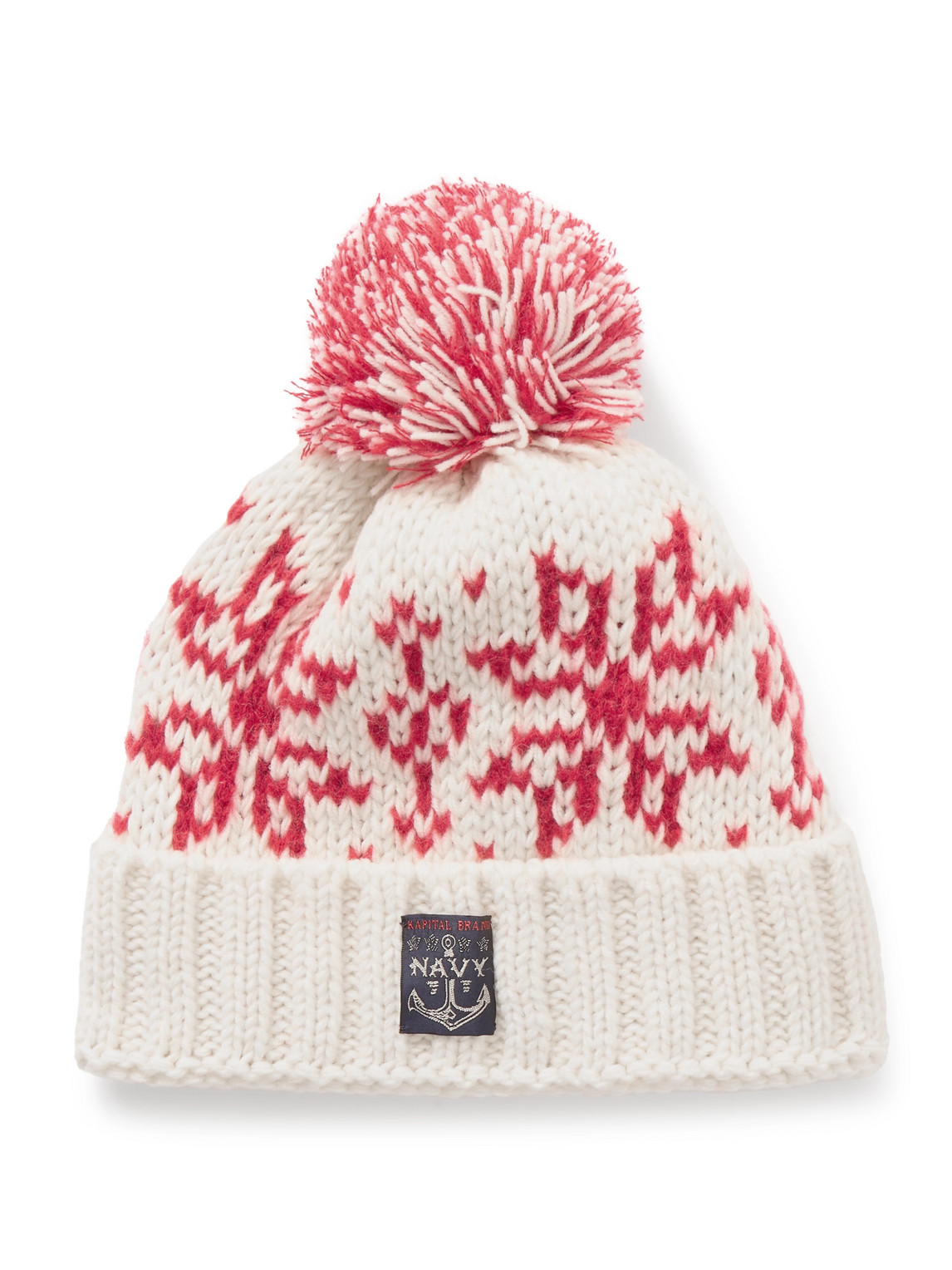 KAPITAL - Logo-Appliquéd Pompom-Detailed Wool-Blend Beanie - Men - Neutrals von KAPITAL