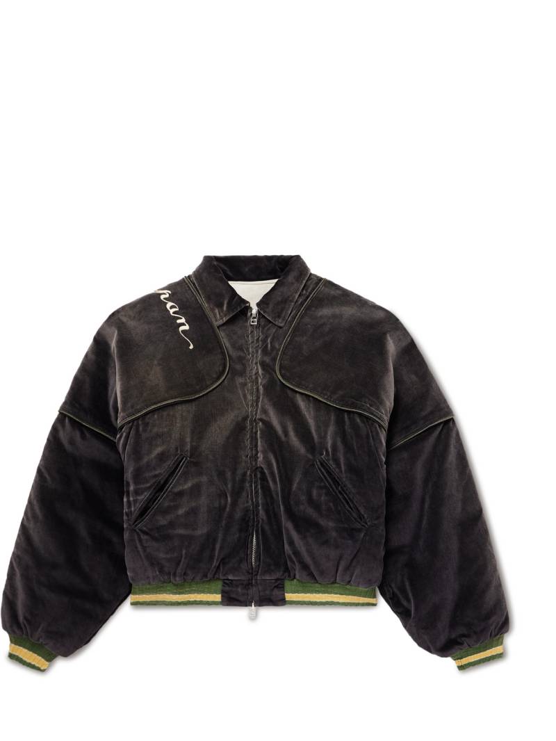KAPITAL - Logo-Embroidered Zip-Detailed Cotton-Velvet Bomber Jacket - Men - Black - 4 von KAPITAL