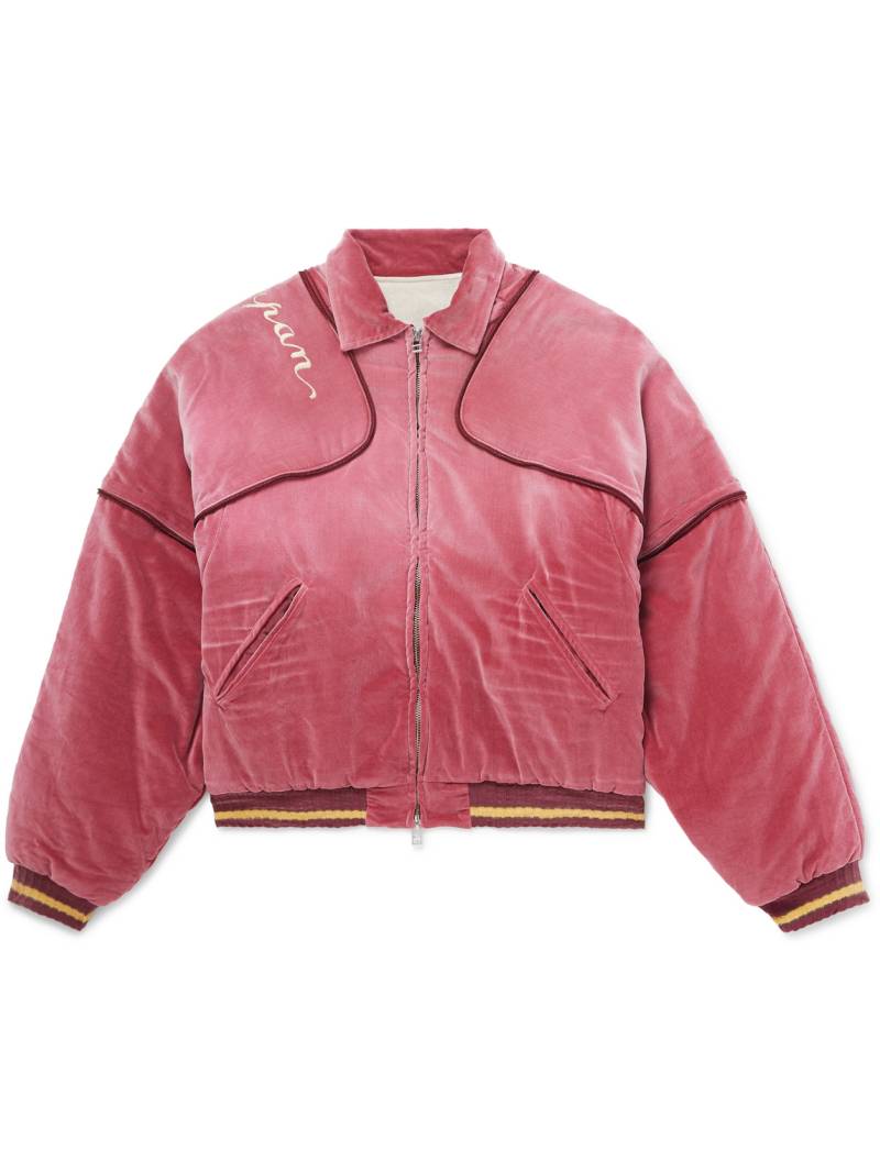 KAPITAL - Logo-Embroidered Zip-Detailed Cotton-Velvet Bomber Jacket - Men - Pink - 2 von KAPITAL