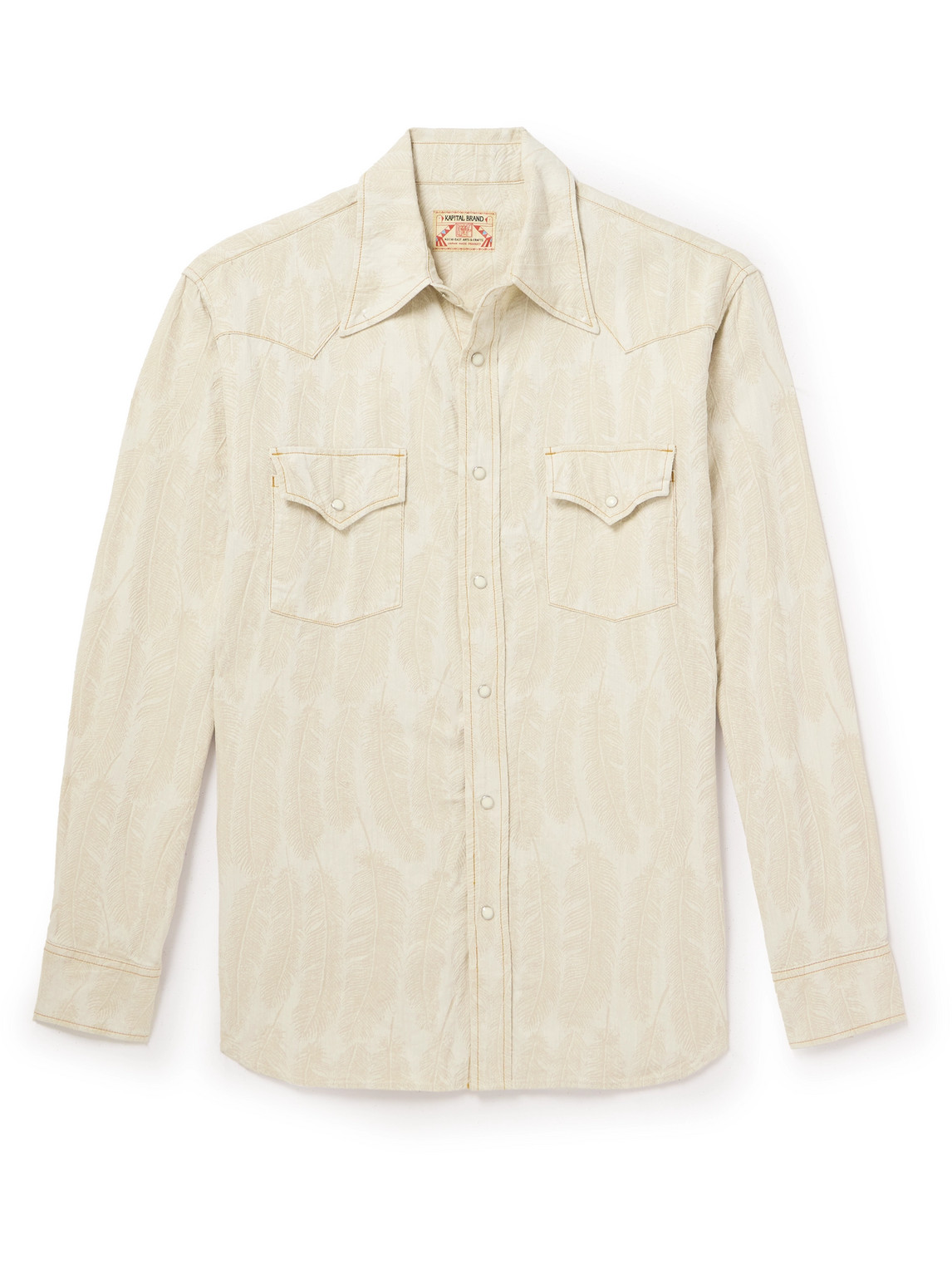 KAPITAL - Magpie Distressed Denim-Jacquard Western Shirt - Men - Neutrals - 2 von KAPITAL