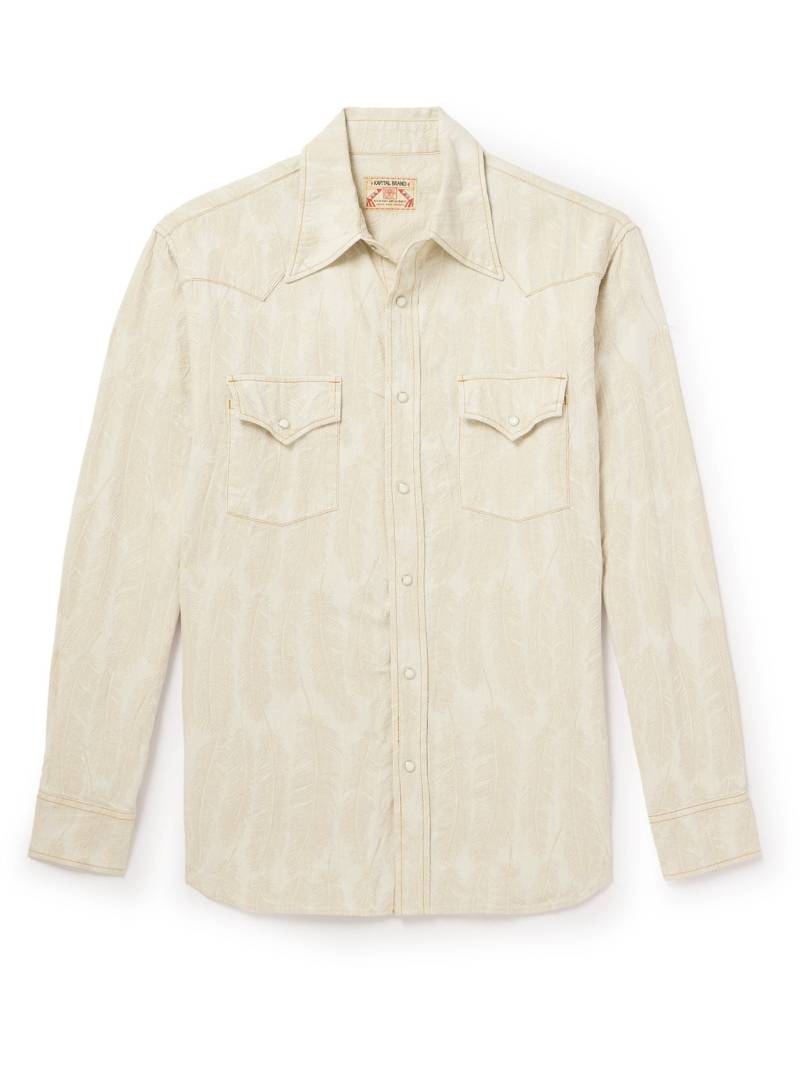KAPITAL - Magpie Distressed Denim-Jacquard Western Shirt - Men - Neutrals - 2 von KAPITAL