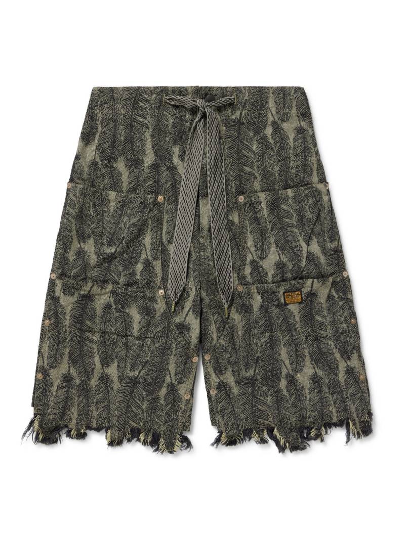KAPITAL - Magpie Straight-Leg Distressed Cotton-Jacquard Drawstring Shorts - Men - Green - 2 von KAPITAL