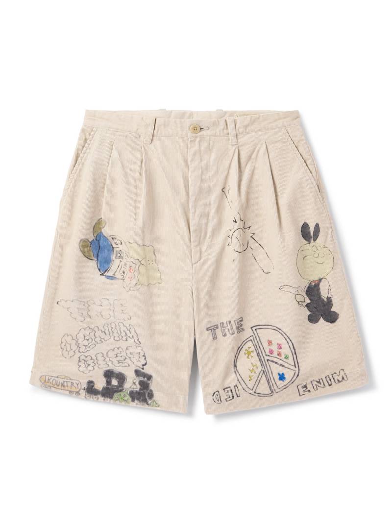 KAPITAL - Memorial Paint Straight-Leg Printed Cotton-Corduroy Shorts - Men - Neutrals - 4 von KAPITAL