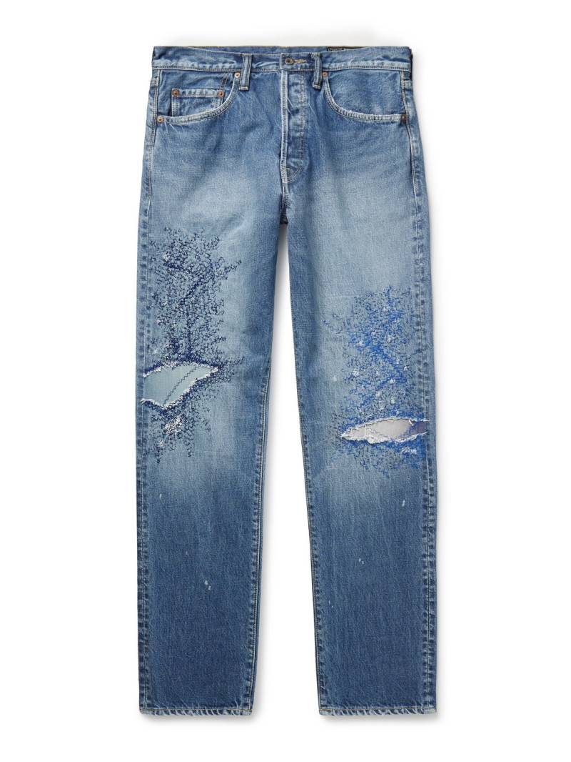 KAPITAL - Monkey CISCO Straight-Leg Distressed Embroidered Jeans - Men - Blue - UK/US 32 von KAPITAL