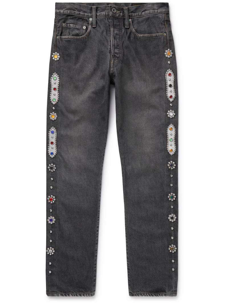 KAPITAL - Monkey CISCO Straight-Leg Embellished Leather-Trimmed Jeans - Men - Gray - UK/US 30 von KAPITAL