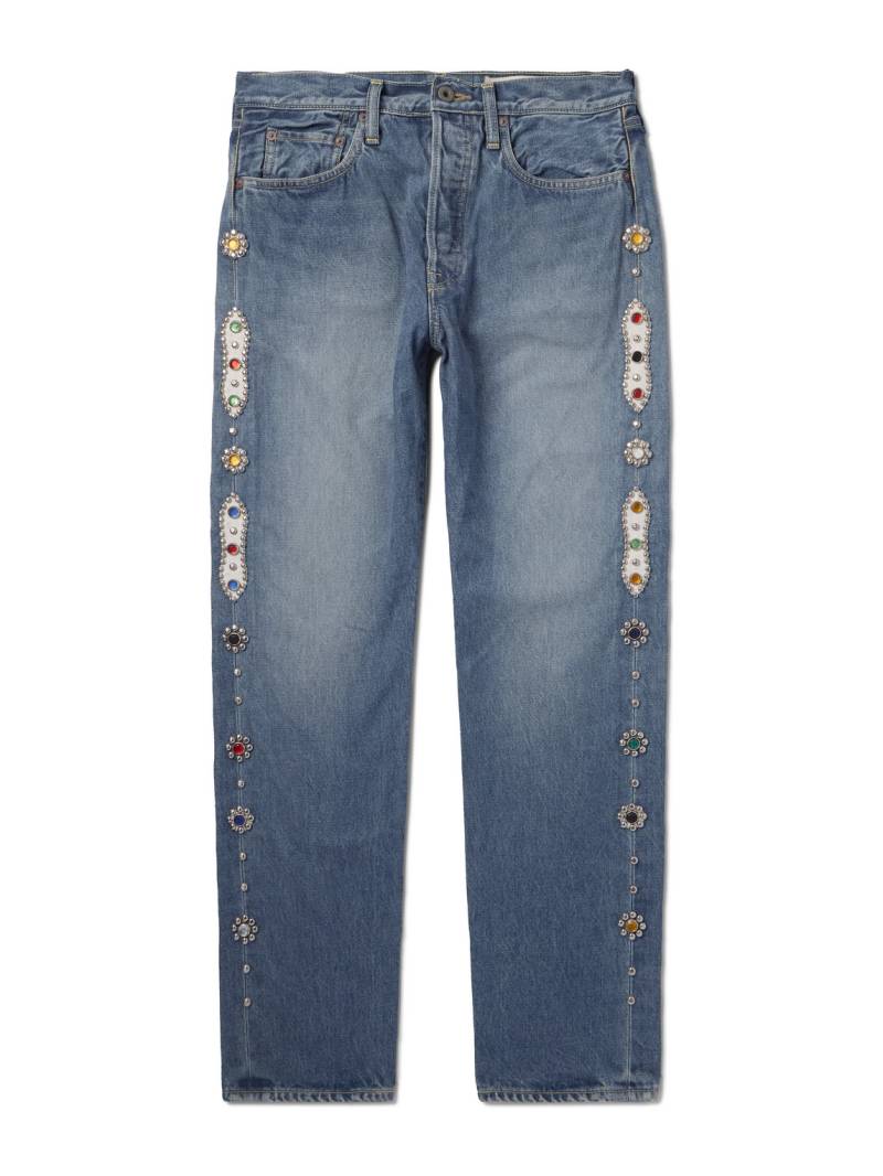 KAPITAL - Monkey Cisco Straight-Leg Leather-Trimmed Embellished Jeans - Men - Blue - UK/US 34 von KAPITAL