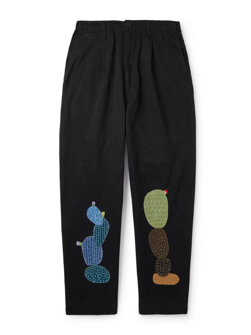 KAPITAL - Nime Wide-Leg Appliquéd Cotton-Twill Trousers - Men - Black - 3 von KAPITAL