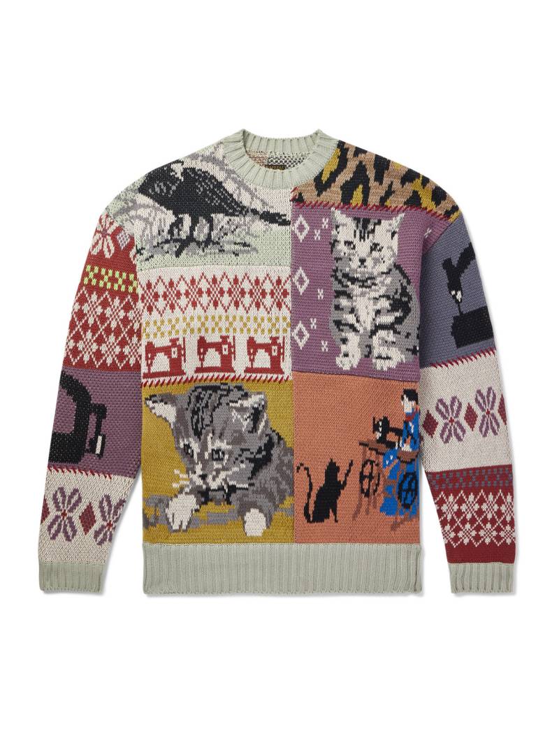 KAPITAL - Patchwork Cotton-Blend Jacquard Sweater - Men - Green - 5 von KAPITAL