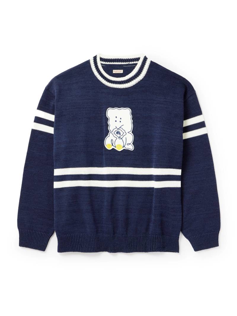 KAPITAL - Peckish Rainbowy Ivy Appliquéd Striped Cotton Sweater - Men - Blue - 3 von KAPITAL