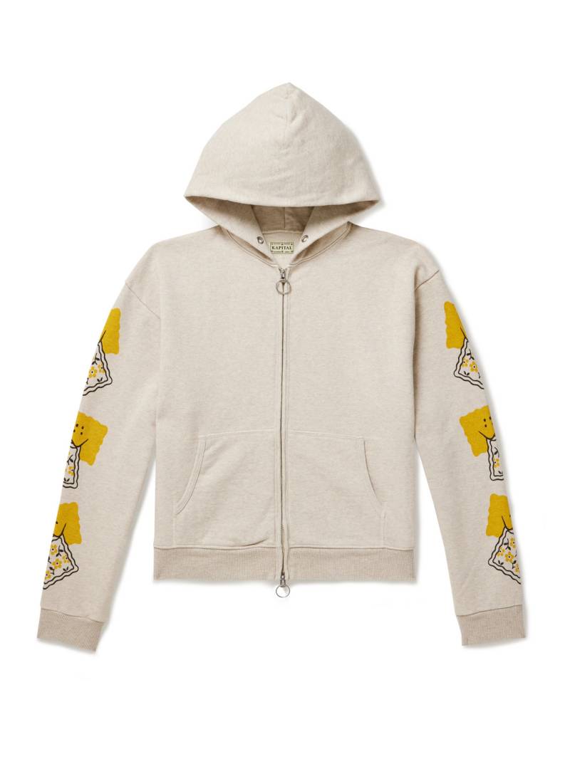 KAPITAL - Printed Cotton-Jersey Zip-Up Hoodie - Men - Neutrals - 4 von KAPITAL