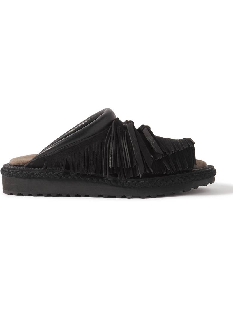 KAPITAL - Pueblo Rain Leather-Trimmed Fringed Suede Sandals - Men - Black - 3 von KAPITAL