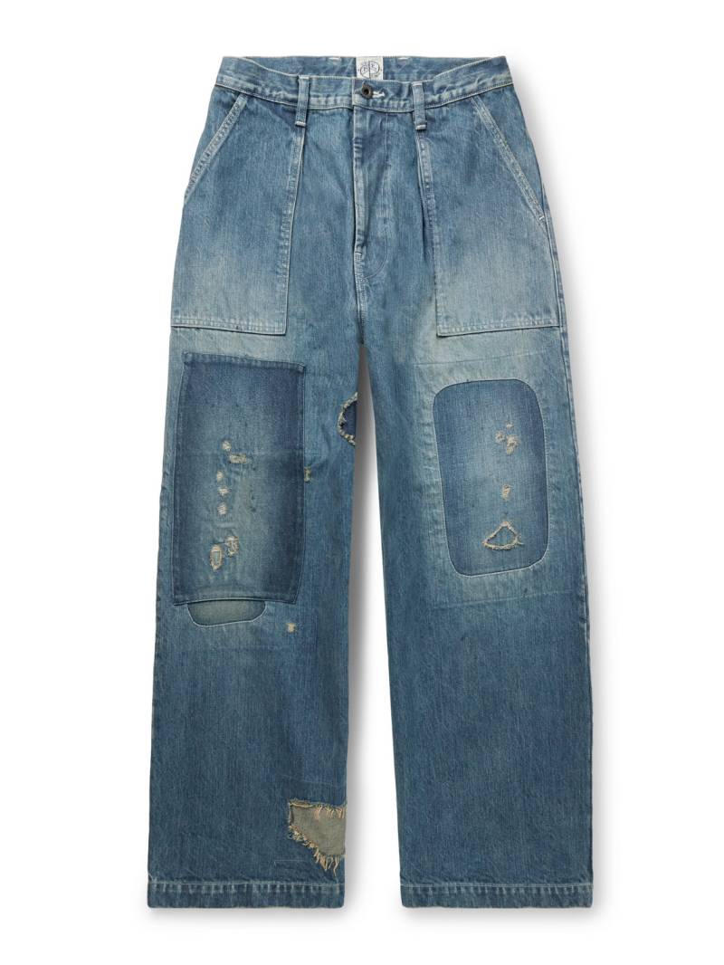 KAPITAL - Rushfield Remake Wide-Leg Panelled Distressed Jeans - Men - Blue - 3 von KAPITAL
