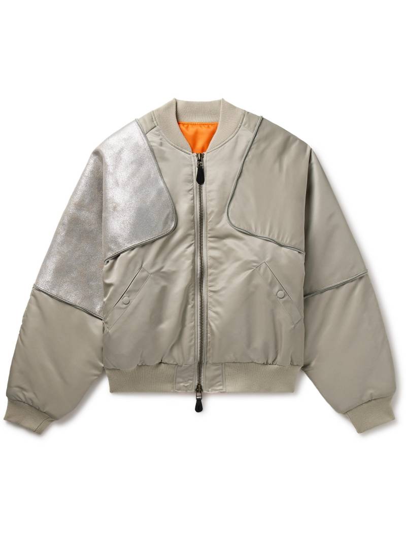 KAPITAL - Sham Convertible Cracked Leather-Trimmed Shell Bomber Jacket - Men - Neutrals - 2 von KAPITAL