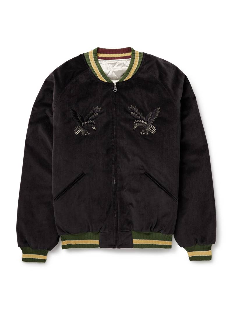 KAPITAL - Souvenir Padded Embroidered Cotton-Velvet Bomber Jacket - Men - Black - 2 von KAPITAL