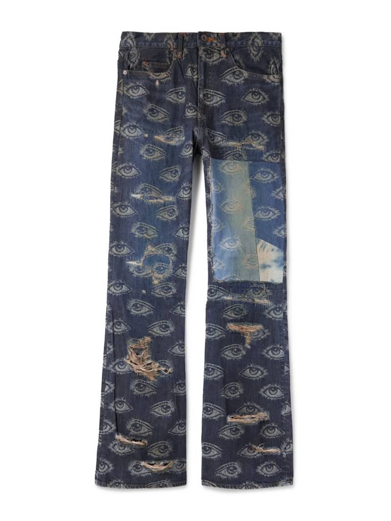 KAPITAL - Speakeasy Slim-Fit Flared Printed Distressed Jeans - Men - Blue - UK/US 28 von KAPITAL