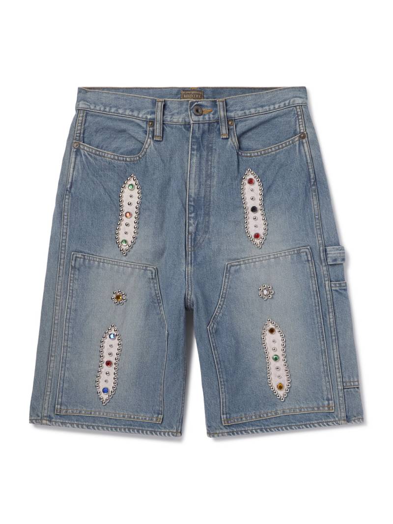 KAPITAL - Straight-Leg Leather-Trimmed Embellished Denim Shorts - Men - Blue - UK/US 34 von KAPITAL