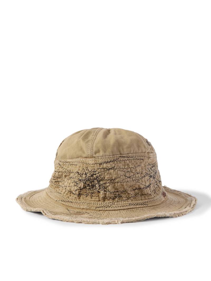 KAPITAL - The Old Man and the Sea Buckled Distressed Cotton-Twill Bucket Hat - Men - Neutrals von KAPITAL