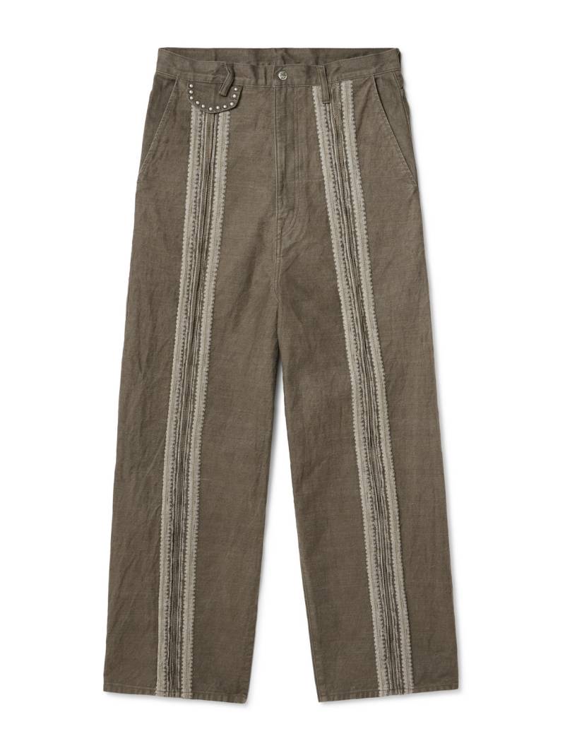 KAPITAL - Wide-Leg Studded Jacquard Jeans - Men - Green - 4 von KAPITAL