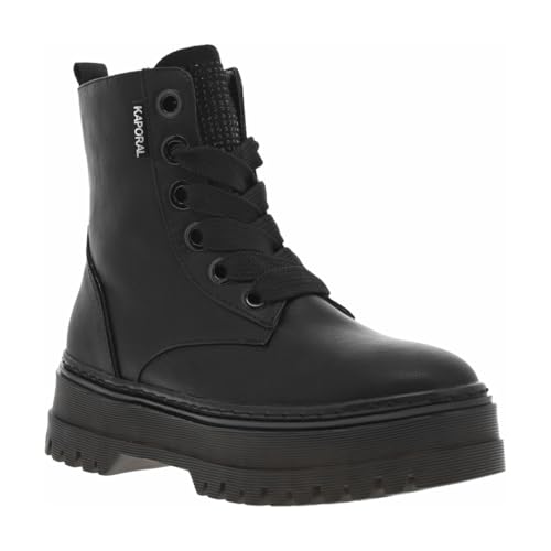 Kaporal - Schwarze Damen-Stiefel mit flacher Schnürung und Reißverschluss, Schwarz , 37 EU Kaporal - Schwarze Damen-Stiefel mit flacher Schnürung und Reißverschluss, Schwarz , 37 EU von KAPORAL