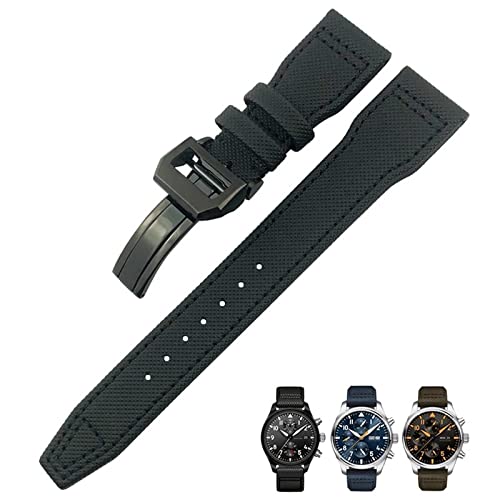 KAPPDE 20 mm, 21 mm, 22 mm, Nylonfaser-Lederarmband, passend für IWC IW377729 IW389001 Big Pilot Watch Grün Blau Schwarz Uhrenarmband, 21 mm, Achat von KAPPDE