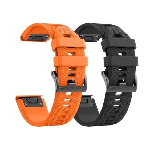 KAPPDE Kompatible Fenix ​​8X-Uhrenarmbänder, 26 mm Silikon-Uhrenarmband für Garmin Fenix ​​5X/Fenix ​​5X Plus/Fenix ​​3/Fenix ​​3 HR für Männer und Frauen(Black/Orange) von KAPPDE
