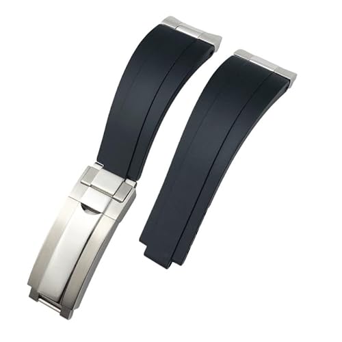 KAPPDE Uhrenarmbänder mit gebogenem Metallende, 21 mm, 20 mm, nur für Rolex Datejust m126300 m126334, Zubehör, schwarzes Gummi-Silikonband, 21 mm, Achat von KAPPDE