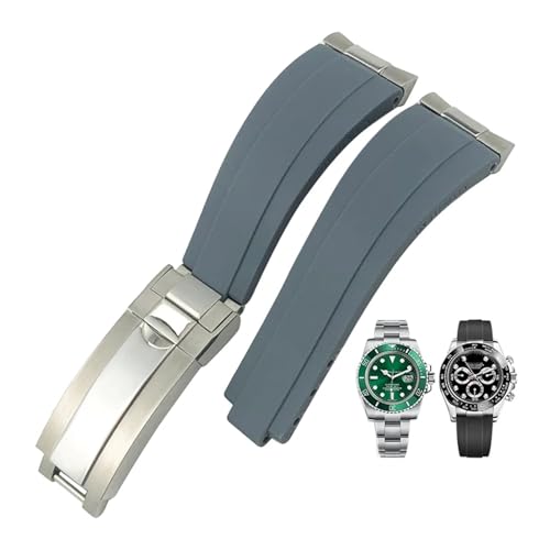 KAPPDE Uhrenarmband aus genarbtem Gummi mit Stahlkopf, geeignet für Rolex Submariner-Armband, SUB GMT ditongna, 20 mm (Farbe: Grau, Größe: Rose, Schnallenenend) von KAPPDE