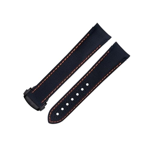 KAPPDE Uhrenarmband für Omega Strap AT150 Seamaster 300 Planet Ocean De Ville Speedmaster Gebogenes Ende, 20 mm, schwarz-orange Linie, hochdichtes Nylon-Rindsleder, 20 mm, Achat von KAPPDE