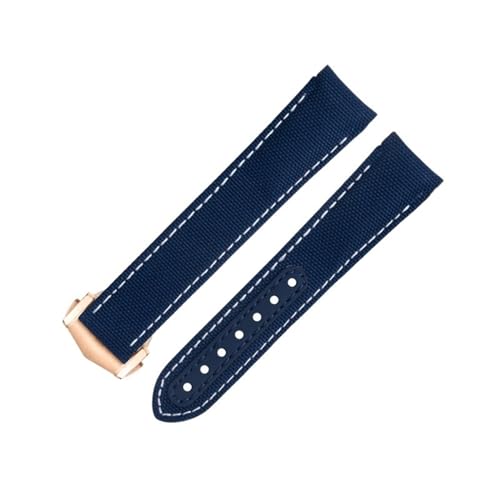 KAPPDE Uhrenarmband mit gebogenem Ende, 20 mm, für Omega-Armband für AT150 Seamaster 300 Planet Ocean De Ville Speedmaster, blau-weiße Linie, hochdichtes Nylon-Rindsleder, 20 mm von KAPPDE