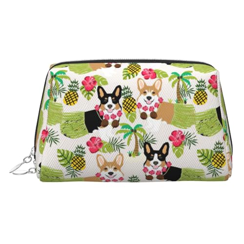 Corgi Kulturbeutel aus Leder mit tropischem Ananas-Motiv, Reisefreundliche Make-up-Tasche für Damen, silber, Einheitsgröße, Kulturbeutel von KAPPTYY
