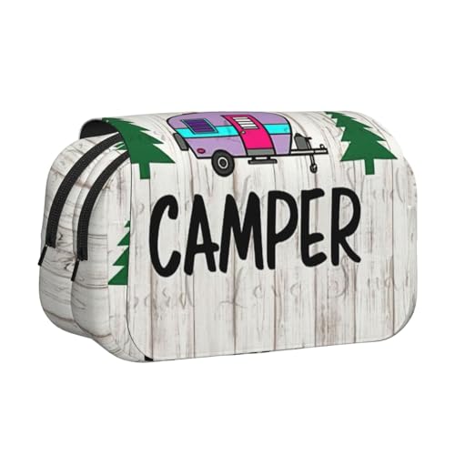 KAPPTYY Federmäppchen mit Aufdruck "Happy Camper" für Bleistifte, praktische Aufbewahrungsbox für Aquarellstifte oder Marker, Schwarz , Einheitsgröße, Taschen-Organizer von KAPPTYY