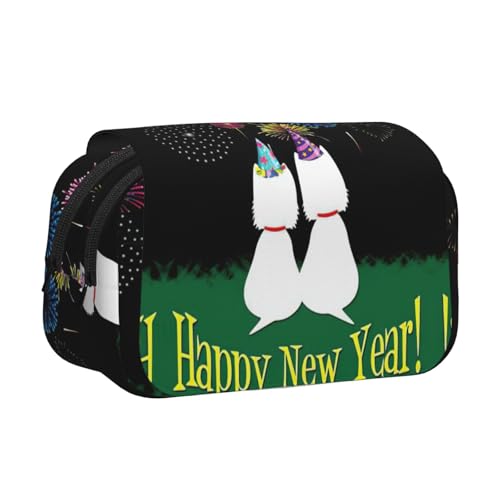 KAPPTYY Federmäppchen mit Aufdruck "Happy Year" für Bleistifte, praktische Aufbewahrungsbox für Aquarellstifte oder Marker, Schwarz , Einheitsgröße, Taschen-Organizer von KAPPTYY