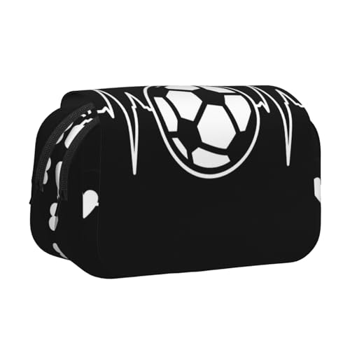 KAPPTYY Federmäppchen mit Aufschrift "I Love Soccer Print" für Bleistifte, praktische Aufbewahrungsbox für Aquarellstifte oder Marker, Schwarz , Einheitsgröße, Taschen-Organizer von KAPPTYY