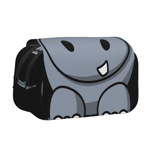 KAPPTYY Federmäppchen mit Cartoon-Nilpferd-Druck für Bleistifte, praktische Aufbewahrungsbox für Aquarellstifte oder Marker, Schwarz , Einheitsgröße, Taschen-Organizer von KAPPTYY
