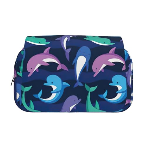 KAPPTYY Federmäppchen mit Delfin-Druck für Bleistifte, praktische Aufbewahrungsbox für Aquarellstifte oder Marker, Schwarz , Einheitsgröße, Taschen-Organizer von KAPPTYY