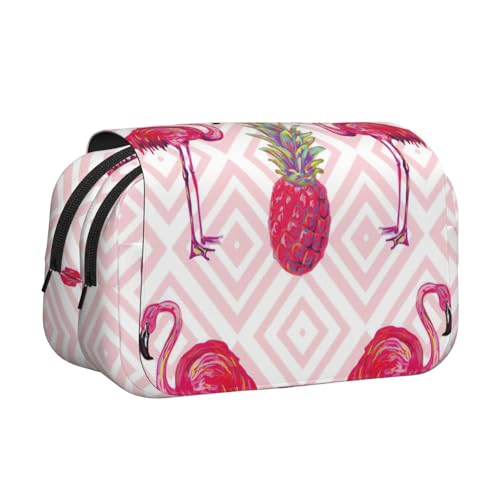 KAPPTYY Federmäppchen mit Flamingo-Ananas-Druck, praktische Aufbewahrungsbox für Aquarellstifte oder Marker, Rosa, Schwarz , Einheitsgröße, Taschen-Organizer von KAPPTYY