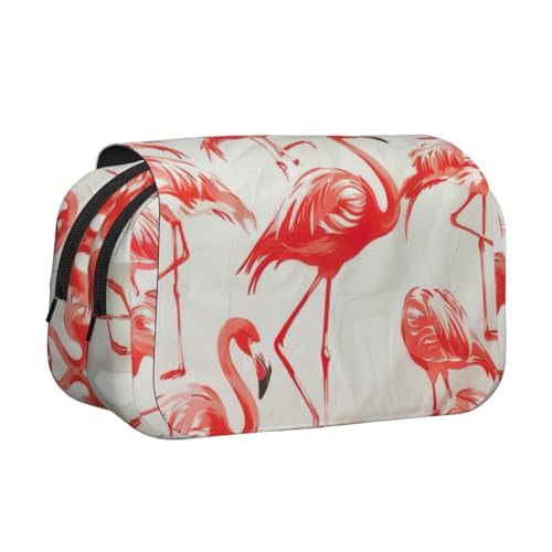 KAPPTYY Federmäppchen mit Flamingos auf weißem Druck, praktische Aufbewahrungsbox für Aquarellstifte oder Marker, Schwarz , Einheitsgröße, Taschen-Organizer von KAPPTYY