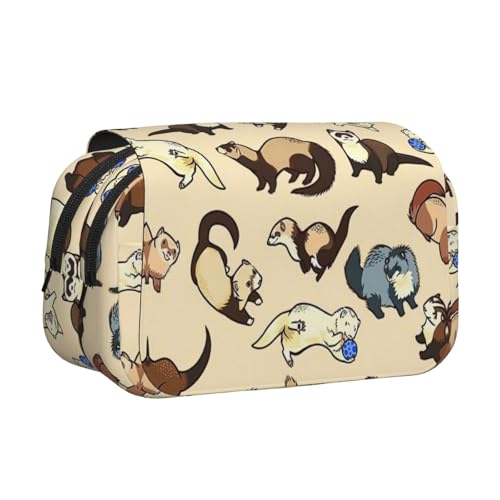 KAPPTYY Federmäppchen mit Frettchen-Motiv für Bleistifte, praktische Aufbewahrungsbox für Aquarellstifte oder Marker, Schwarz , Einheitsgröße, Taschen-Organizer von KAPPTYY