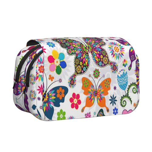 KAPPTYY Federmäppchen mit Frühlingsblumen-Schmetterlings-Druck, praktische Aufbewahrungsbox für Aquarellstifte oder Marker, Schwarz , Einheitsgröße, Taschen-Organizer von KAPPTYY